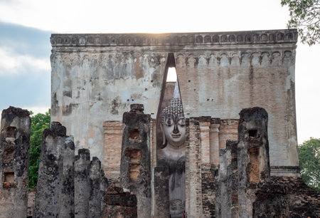 The most beautiful Viewpoint Historic temple of Sukhothai Historical Park, Thailand.の写真素材
