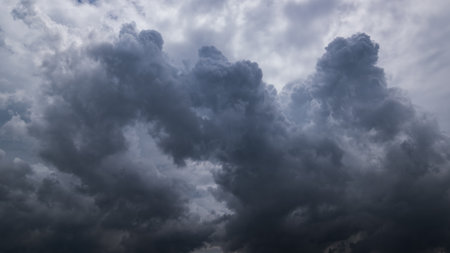 Dark sky with stormy clouds. Dramatic sky rain,Dark clouds before a thunder-storm.の写真素材