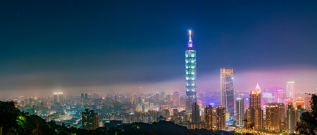 tourist attractions in the city park of taiwan, Asia business concept image, panoramic modern cityscape building in taiwan.の写真素材
