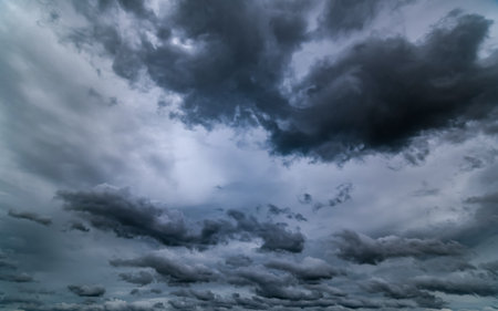Dark sky with stormy clouds. Dramatic sky rain,Dark clouds before a thunder-storm.の写真素材