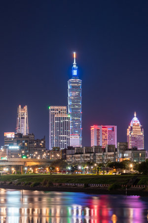 tourist attractions in the city park of taiwan, Asia business concept image, panoramic modern cityscape building in taiwan.の写真素材