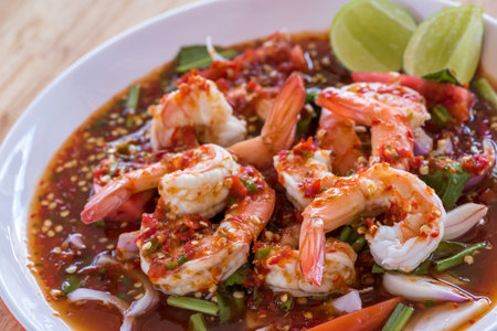 Spicy Seafood Salad, thai food (yum)の写真素材
