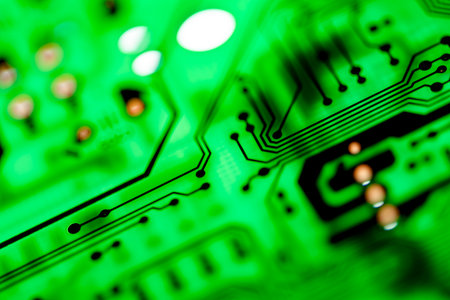 Abstract, Close up at electronic circuits, we see the technology of the mainboard, which is the important background of the computer. (logic board,cpu motherboard,Main board,systemの写真素材