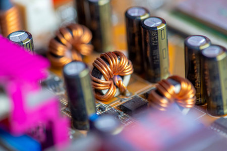 Abstract, Close up at electronic circuits, we see the technology of the mainboard, which is the...