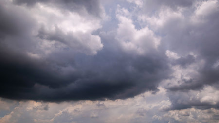 Dark sky with stormy clouds. Dramatic sky rain,Dark clouds before a thunder-storm.の写真素材