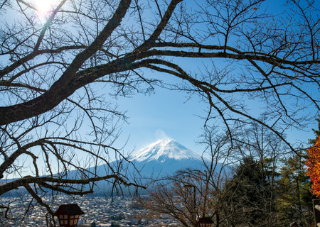 Mount Fuji, the iconic symbol of Japan, during the season of autumn foliage, a period of exceptional beauty.kawaguchiko,japan.の写真素材