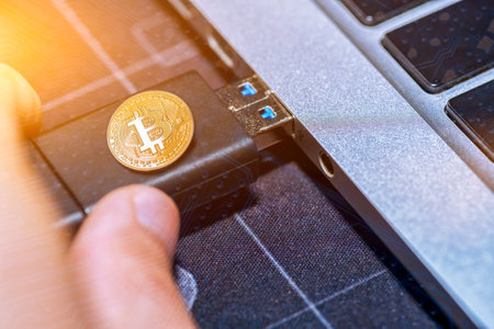 close up of Bitcoin money mining connect Internet Networkの写真素材