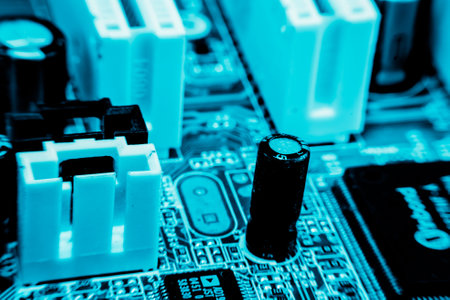 Abstract,close up of Mainboard Electronic background.
(logic board,cpu motherboard,circuit,system board,mobo)の写真素材