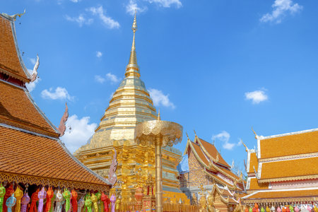 The most beautiful Viewpoint Wat phra that doi suthep ,Buddhist temple in chiang mai, Thailandの写真素材