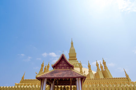 The most beautiful Viewpoint  Architecture at Pha That Luang Temple in Vientiane, Laosの写真素材