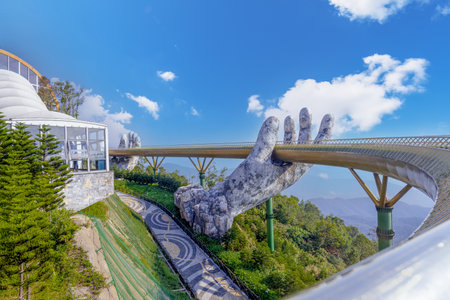 da nang ,vietnam- May 04 : The most beautiful Viewpoint golden Bridge in da nang,vietnamの写真素材