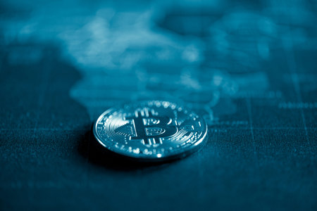 close up of Bitcoin money mining connect Internet Network