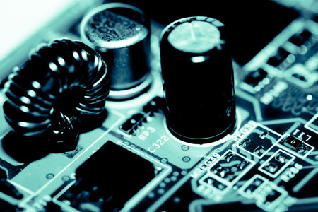 Abstract, Close up at electronic circuits, we see the technology of the mainboard, which is the...
