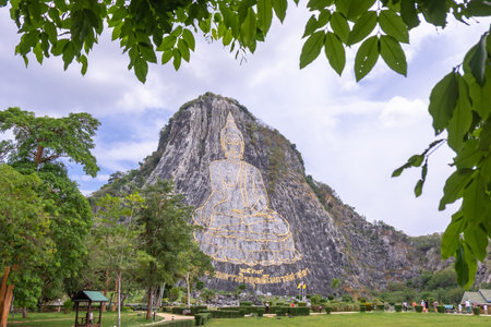 The Buddha Mountain or Khao Chi Chan is a limestone hill in Na Chom Thian that has become a Pattaya landmark due to its large 109 m ,358 ft,in Pattaya city Chonburi,Thailandの写真素材