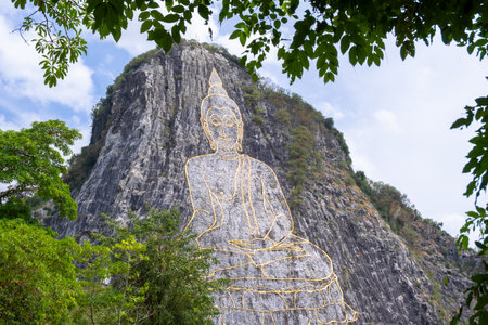 The Buddha Mountain or Khao Chi Chan is a limestone hill in Na Chom Thian that has become a Pattaya landmark due to its large 109 m ,358 ft,in Pattaya city Chonburi,Thailandの写真素材