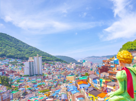 panorama, The most beautiful Viewpoint Gamcheon Culture Village Busan(pusan), South Koreaの写真素材