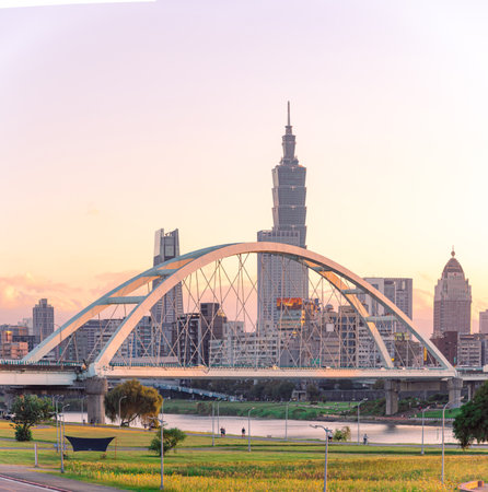 tourist attractions in the city park of taiwan, panoramic modern cityscape building in taiwan.の写真素材
