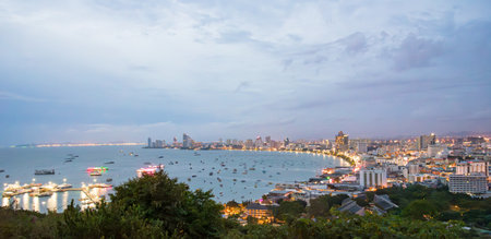 Viewpoint Pattaya Beach in Pattaya city Chonburi,Thailand, Transport Bus stop for touristsの写真素材
