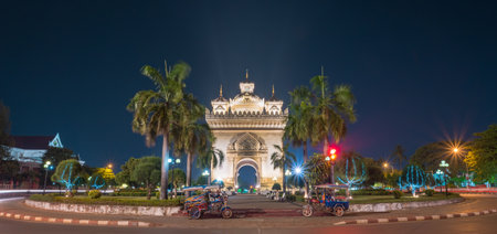 The most beautiful Viewpoint architecture Patuxay(Victory Gate) in Vientiane, Laosの写真素材