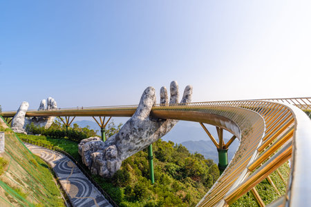 da nang ,VIETNAM- May 03:The most beautiful Viewpoint golden Bridge in da nang,vietnam,hill station and resort located in the Mountains west of the city of Da Nang, in central Vietの写真素材
