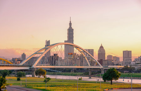 tourist attractions in the city park of taiwan, panoramic modern cityscape building in taiwan.の写真素材