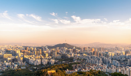panoramic, tourist attractions in the city park of seoul City, Asia business concept image, panoramic modern cityscape building in korea. 
The most beautiful Viewpoint seoul city,sの写真素材