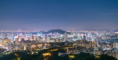 panoramic, tourist attractions in the city park of seoul City, Asia business concept image,...