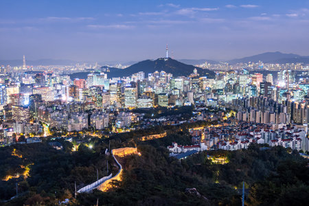 The most beautiful Viewpoint bukchon hanok village,
panoramic, tourist attractions in the city park of seoul City,
 Asia business concept image,panoramic modern cityscape buildingの写真素材
