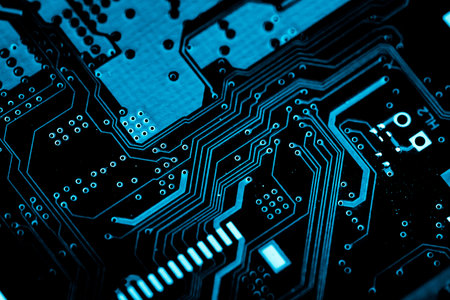 Electronic circuit board close up. Electronic computer hardware technology. Motherboard digital chip.の写真素材