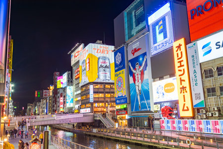 Osaka,Japan -December,17:Dotonbori is the most famous nightlife and food area for tourist, The famed advertisements of Dotonbori in Osaka City, Japan.のeditorial素材