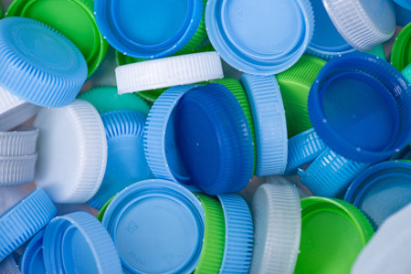 plastic bottle caps waiting to be taken to recycle.