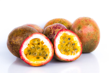 Passion fruit on white backgroundの写真素材
