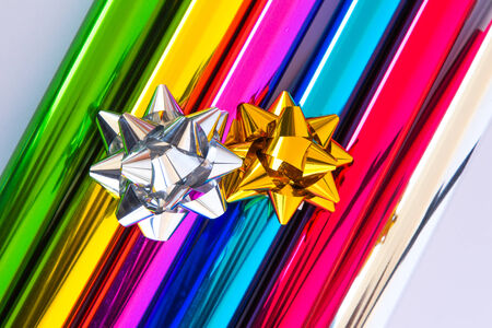 Color bow on colorful paperの写真素材