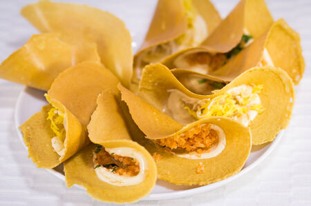 Thai creamy Crispy Pancake with salt and sweet flavor backgroundの写真素材
