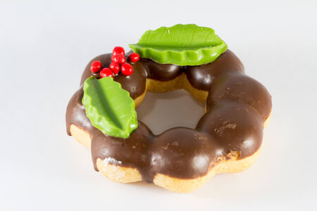 Christmas delicious donut on white backgroundの写真素材