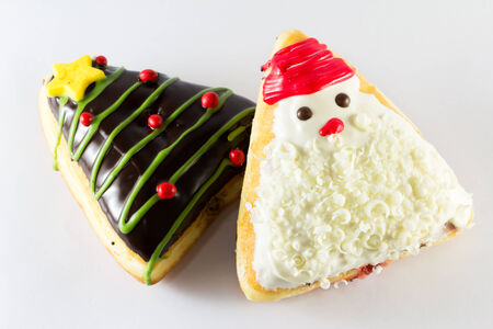 Christmas delicious donut on white backgroundの写真素材