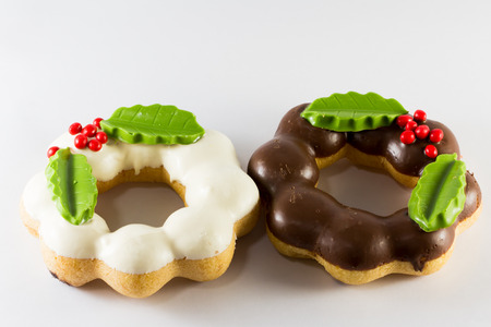 Christmas delicious donut on white backgroundの写真素材