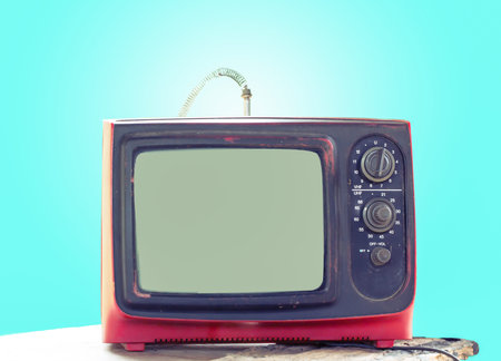 Retro old television front green background