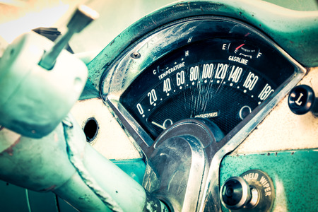 Old car dashboard in vintage carの写真素材