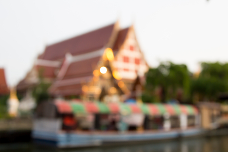 Blurred image of lifestyle at floating market in Thailand with bokeh for usageの写真素材
