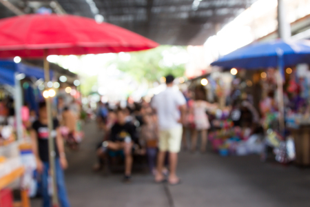 Blurred image of lifestyle at floating market in Thailand with bokeh for background usageの写真素材