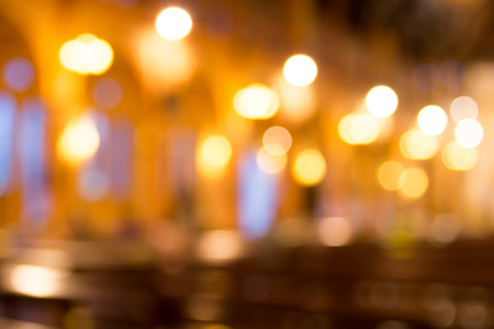 blurred photo of church interior for abstract backgroundの写真素材