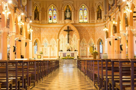 Interiors of Catholic church Maephra Patisonti Niramon is located in Chantaburi province,Thailandのeditorial素材