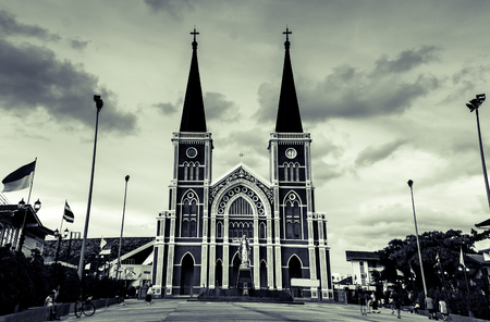 Catholic church of Maephra Patisonti Niramon is located in Chantaburi province, Thailand,vintage filteredのeditorial素材