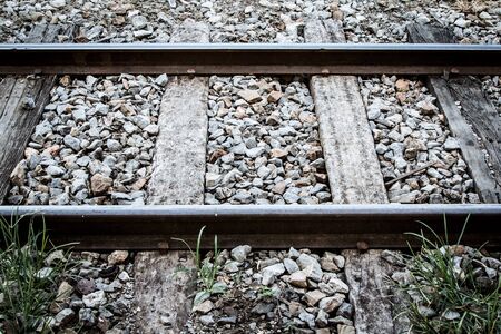 old wooden sleeper on railway trackの写真素材