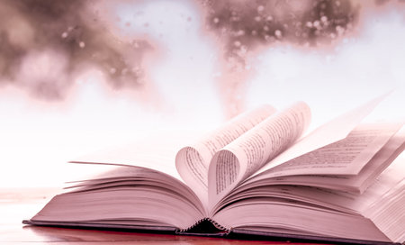 Heart book page on  rainy day window background  in vintage color tone