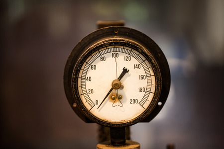 Closeup dial of manometer mechanical device in laboratoryの写真素材