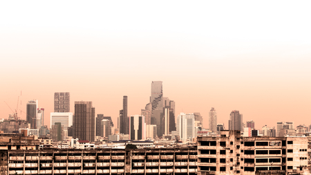 cityscape of bangkok, abandoned building in city in vintage filterの写真素材