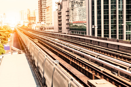 BTS Skytrain rails in Bangkok,Thailandのeditorial素材
