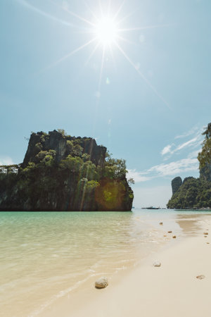 View of beautiful island with sand mountain and blue sea.の写真素材